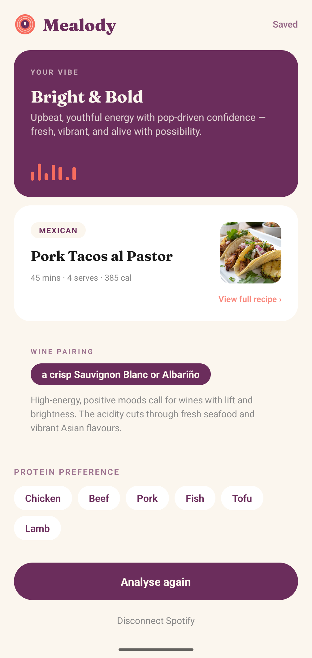 Mealody mood screen — Bright & Bold vibe