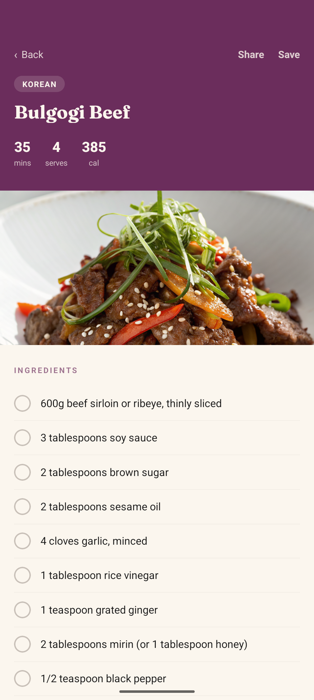 Bulgogi Beef recipe page